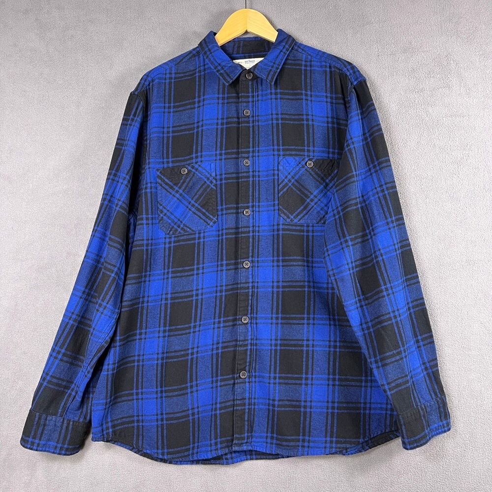 Urban Pipeline Flannel Shirt Mens XL Blue Black Plaid Ultimate Flannel Button Up